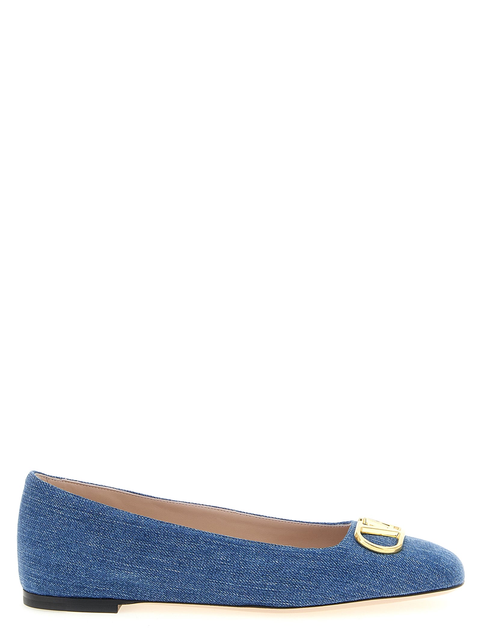 Valenitno Garavani Vlogo Signature Ballet Flats Blue Cotton Flat Shoes