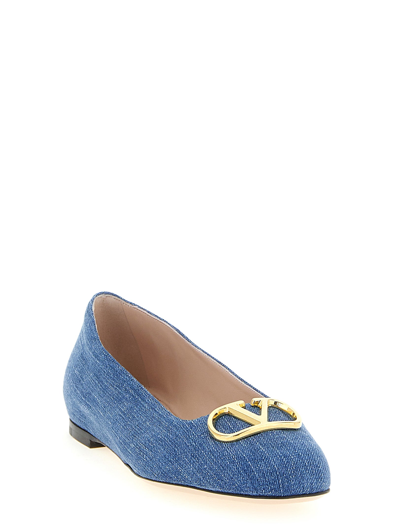Valenitno Garavani Vlogo Signature Ballet Flats Blue Cotton Flat Shoes