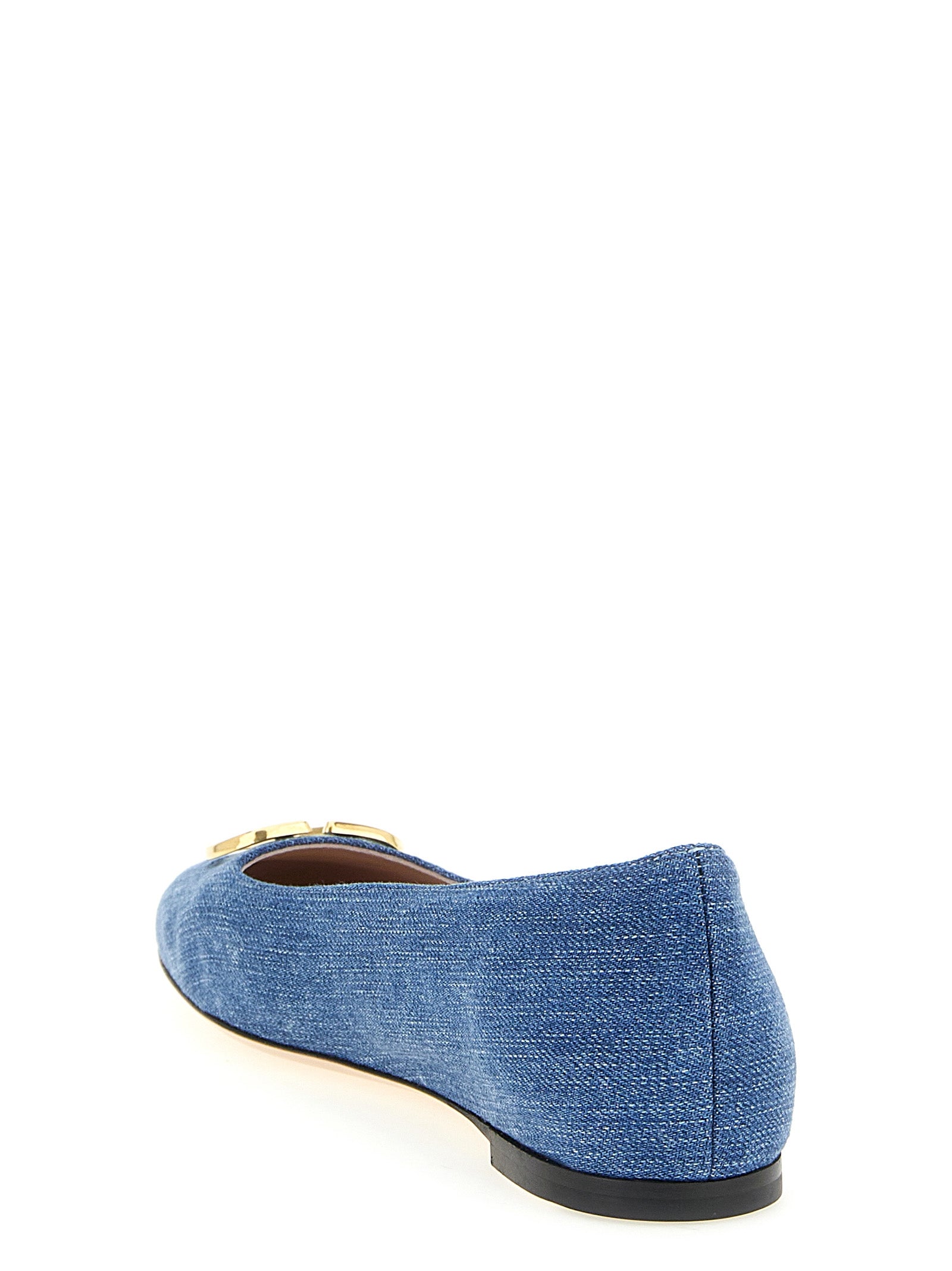 Valenitno Garavani Vlogo Signature Ballet Flats Blue Cotton Flat Shoes
