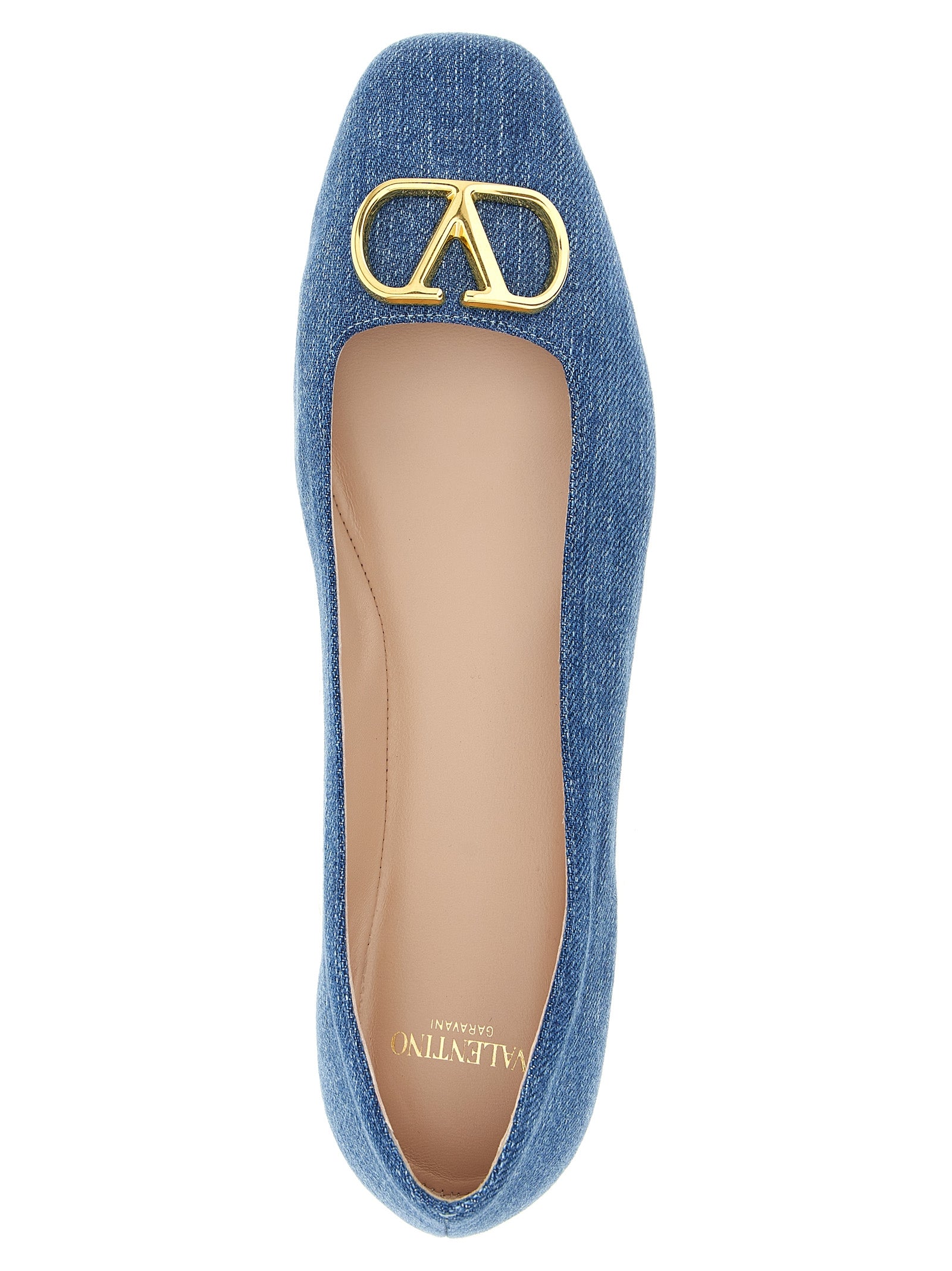 Valenitno Garavani Vlogo Signature Ballet Flats Blue Cotton Flat Shoes