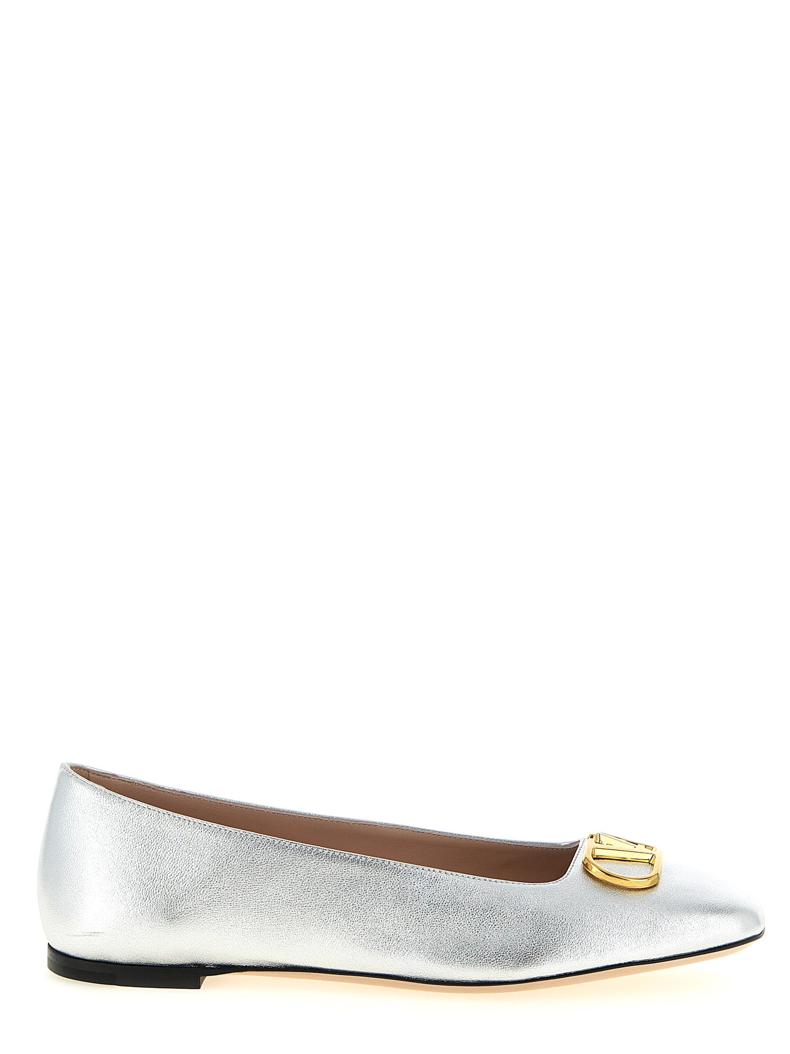 Valenitno Garavani Vlogo Signature Ballet Flats Silver Lamb Leather (ovis Aries) Flat Shoes