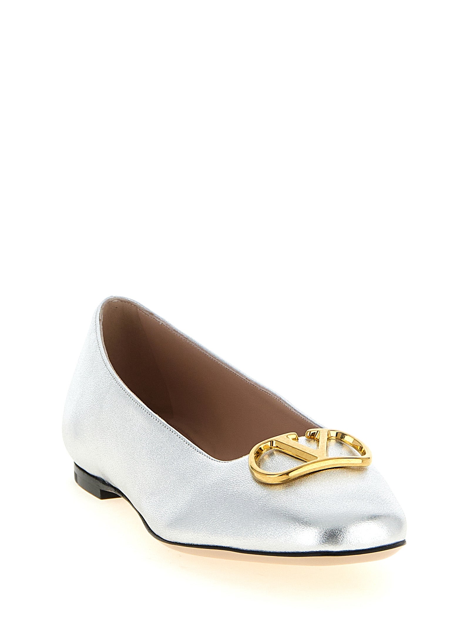 Valenitno Garavani Vlogo Signature Ballet Flats Silver Lamb Leather (ovis Aries) Flat Shoes