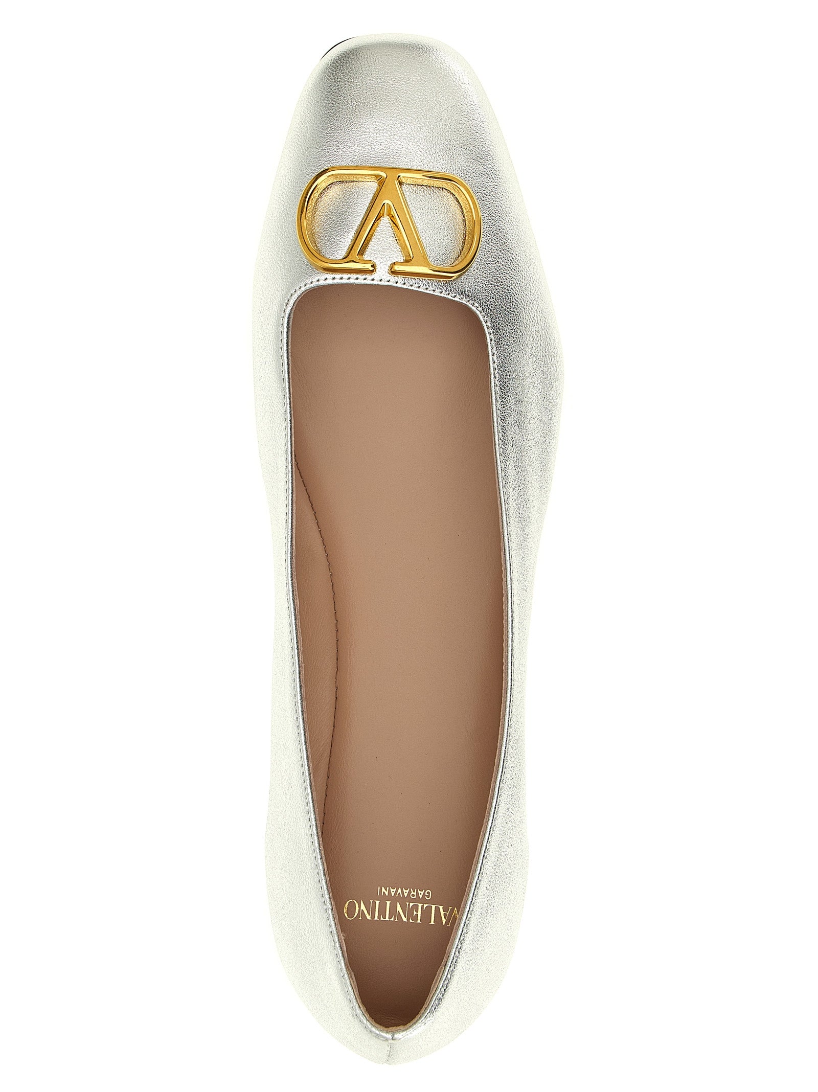 Valenitno Garavani Vlogo Signature Ballet Flats Silver Lamb Leather (ovis Aries) Flat Shoes