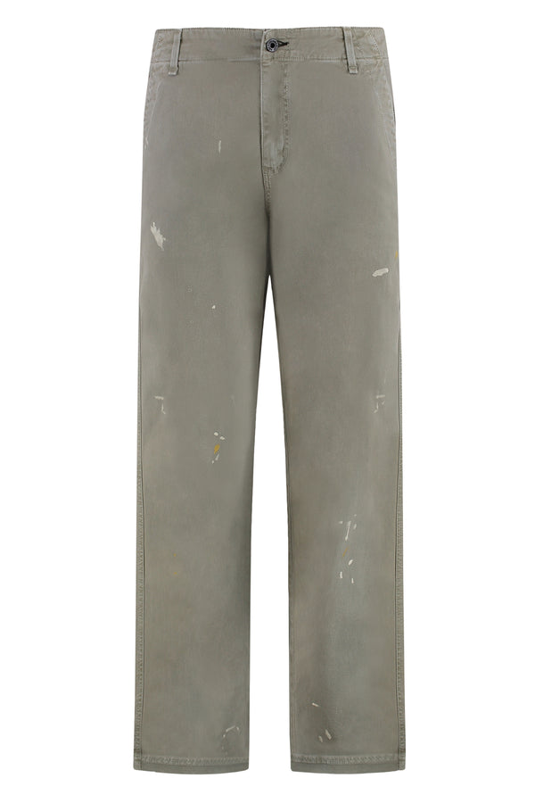 Straight-Leg Trousers Green Cotton Straight