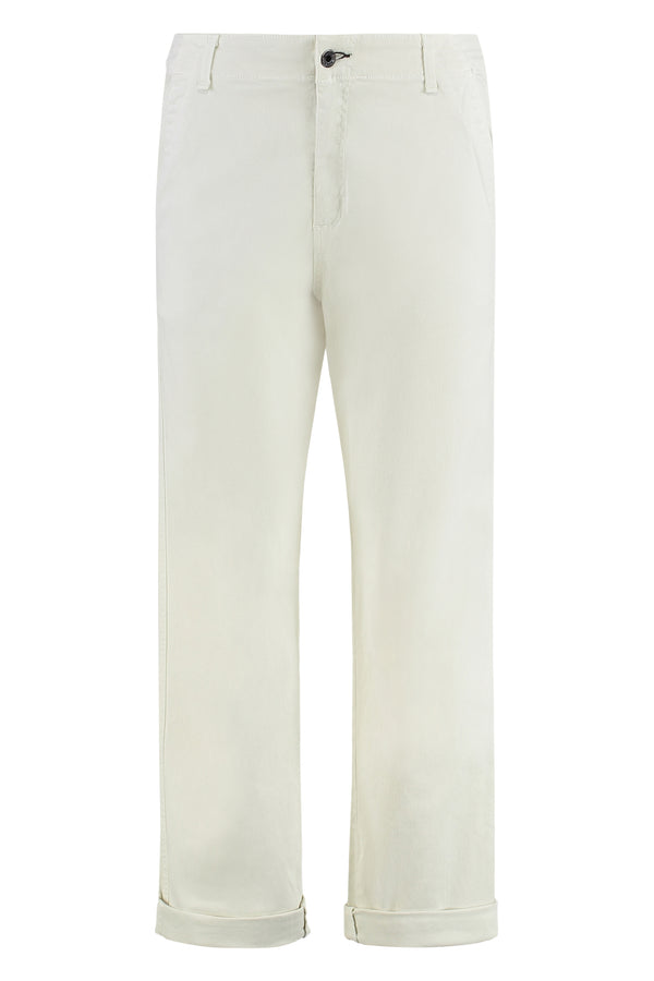 Straight-Leg Trousers Beige Cotton Straight