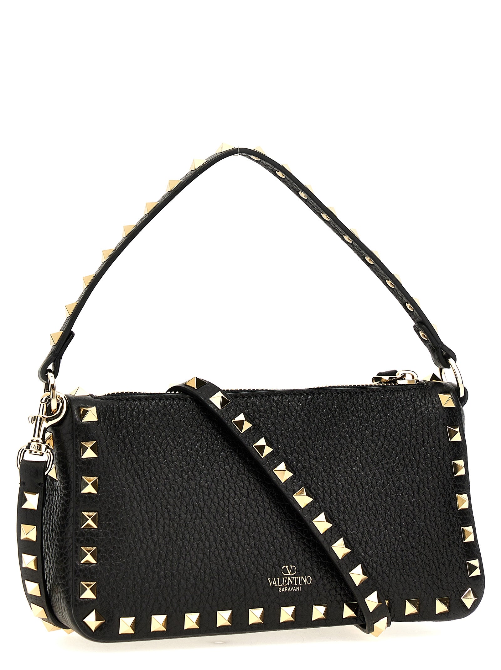 Valentino Garavani Rockstud Small Shoulder Bag Black Calfskin Leather (bos Taurus)