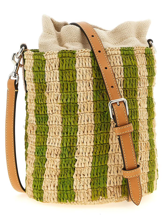 Valentino Garavani Raffia Small Bucket Bag Green Straw Shoulder