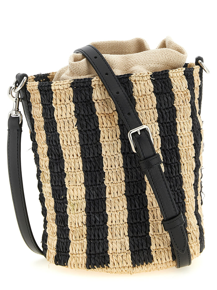 Valentino Garavani Raffia Small Bucket Bag Black Straw Shoulder