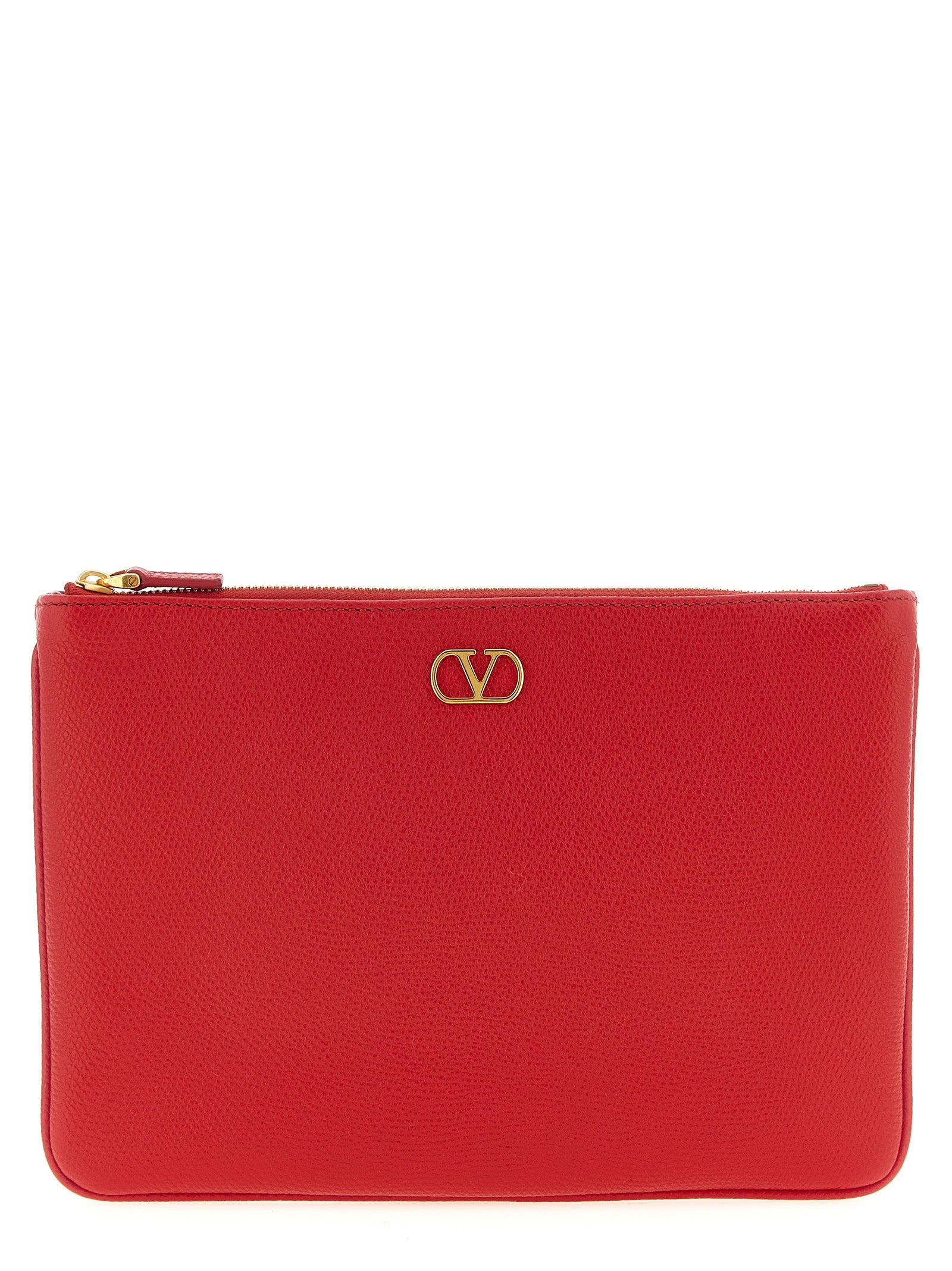 Valentino Garavani Vlogo Signature Clutch Bag Red Calfskin Leather (bos Taurus)