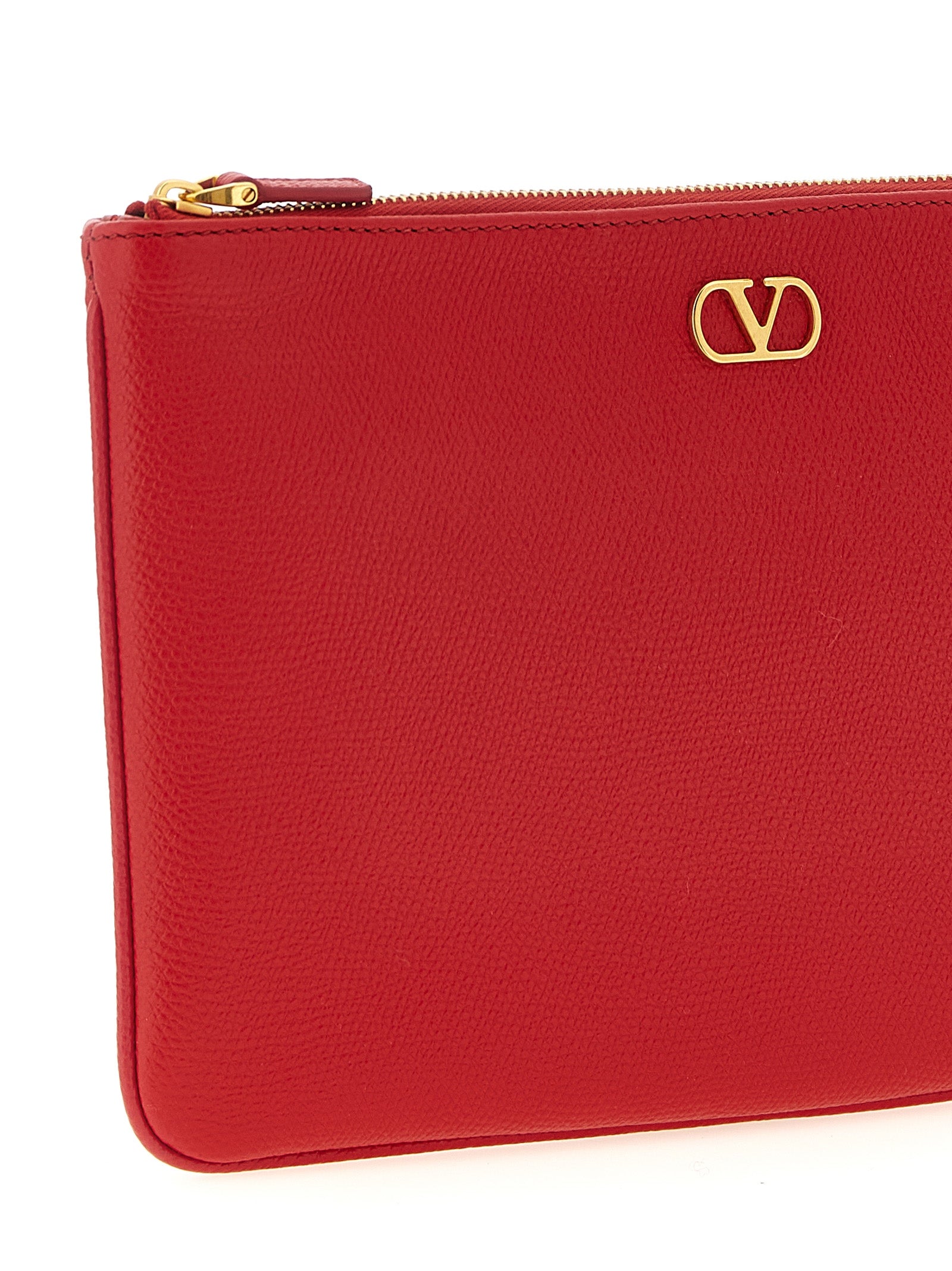 Valentino Garavani Vlogo Signature Clutch Bag Red Calfskin Leather (bos Taurus)