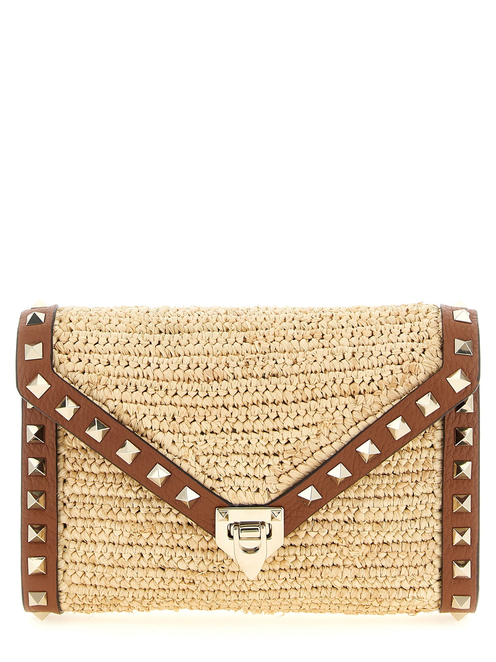 Valentino Garavani Rockstud Mini Crossbody Bag Beige Straw