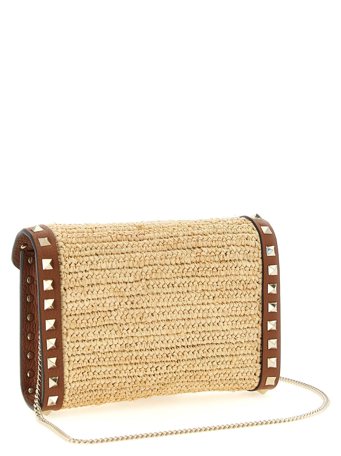 Valentino Garavani Rockstud Mini Crossbody Bag Beige Straw