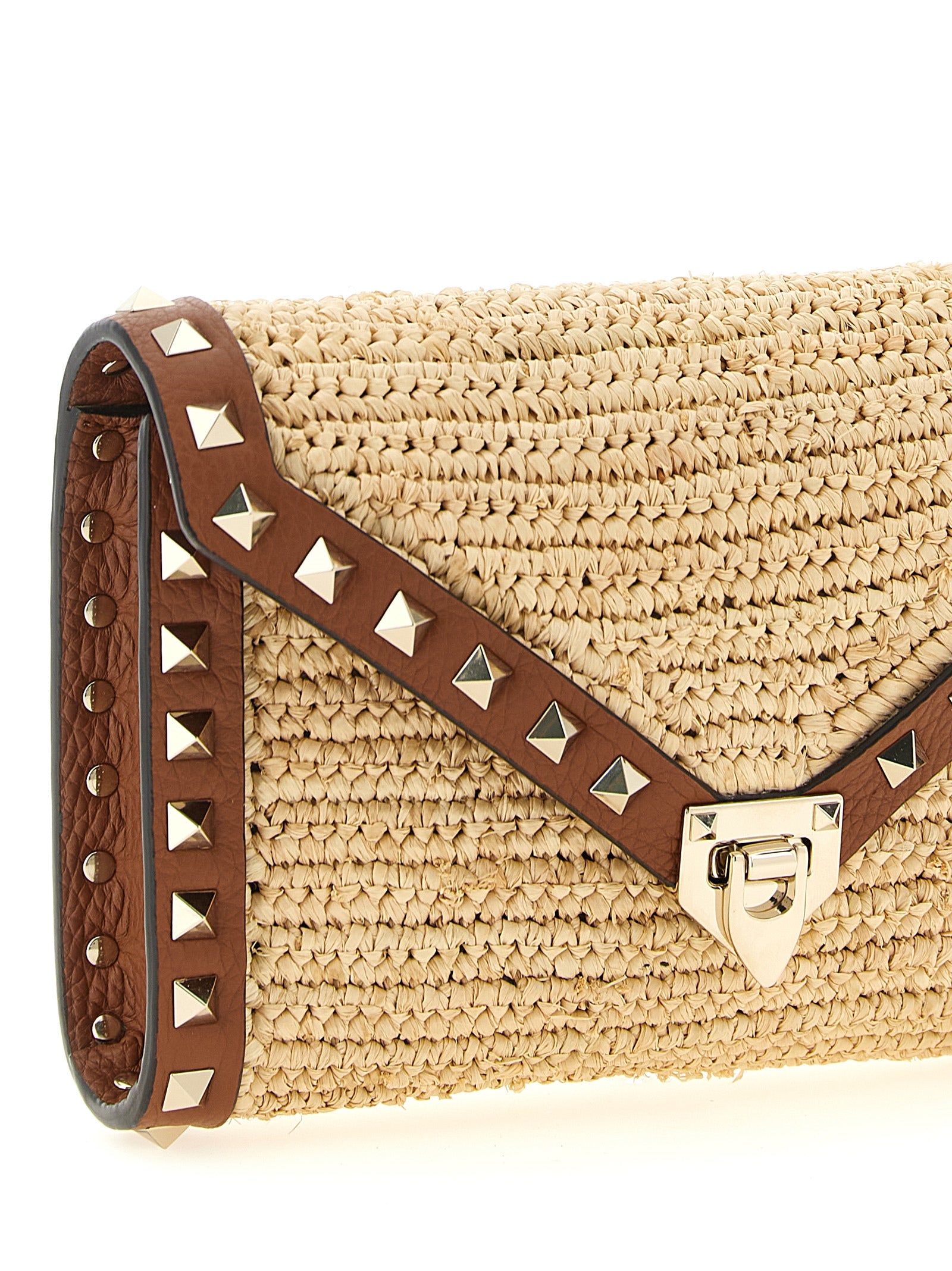 Valentino Garavani Rockstud Mini Crossbody Bag Beige Straw