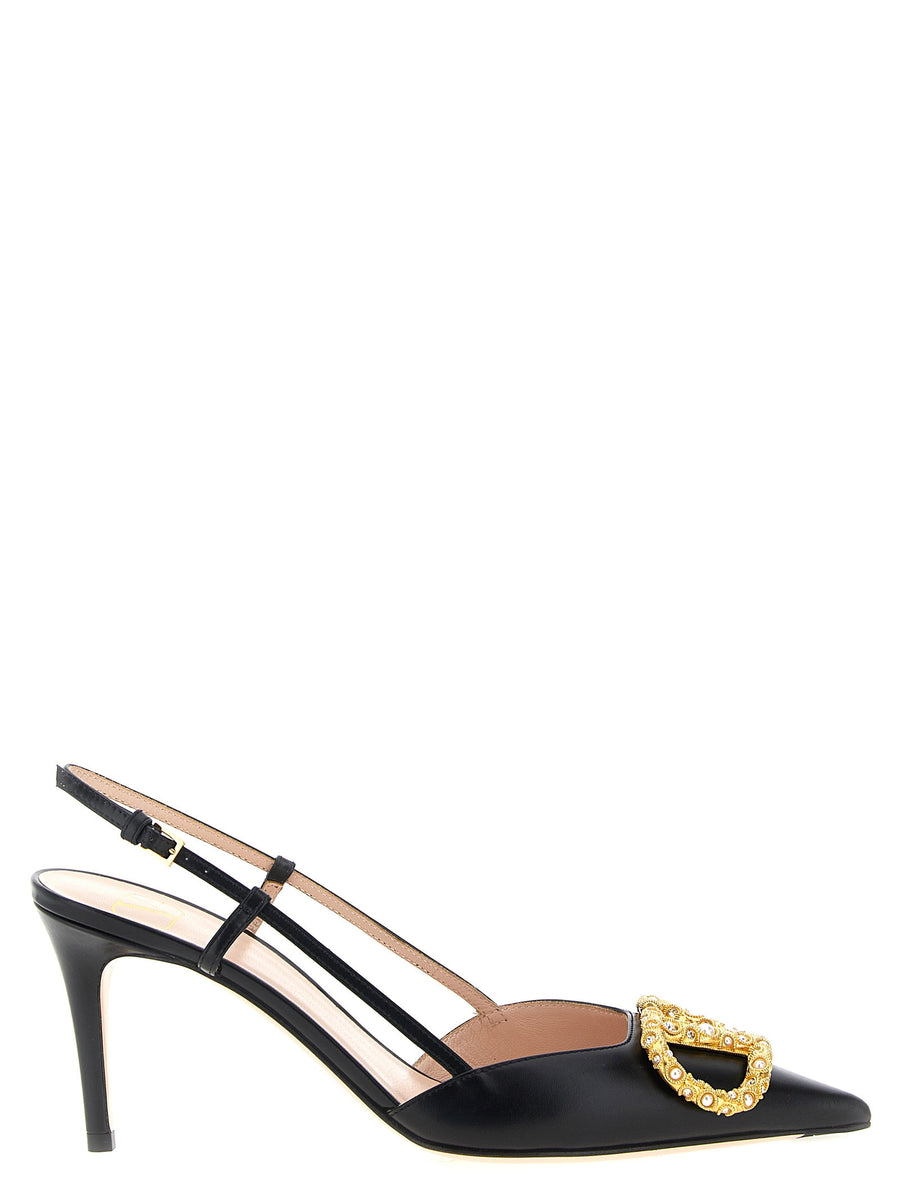 Valentino Garavani Jeweled Leather Slingback Pump — Black
