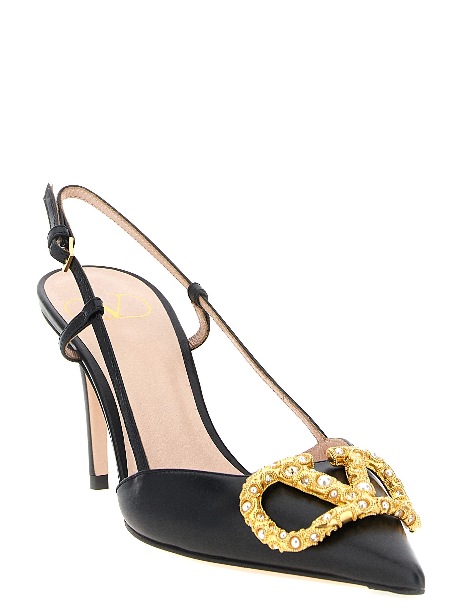 Slingback Valentino Garavani VLogo Signature Black Calfskin Leather (bos Taurus) Pumps