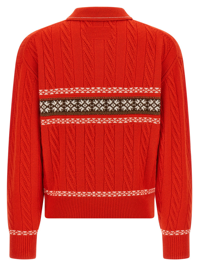 Cable Collegiate Polo sweater Red Wool Cachemire Sweater, Cardigans