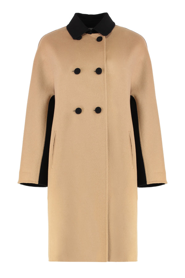 Double-Breasted Wool Coat Beige Virgin Double Breasted & Peacoats