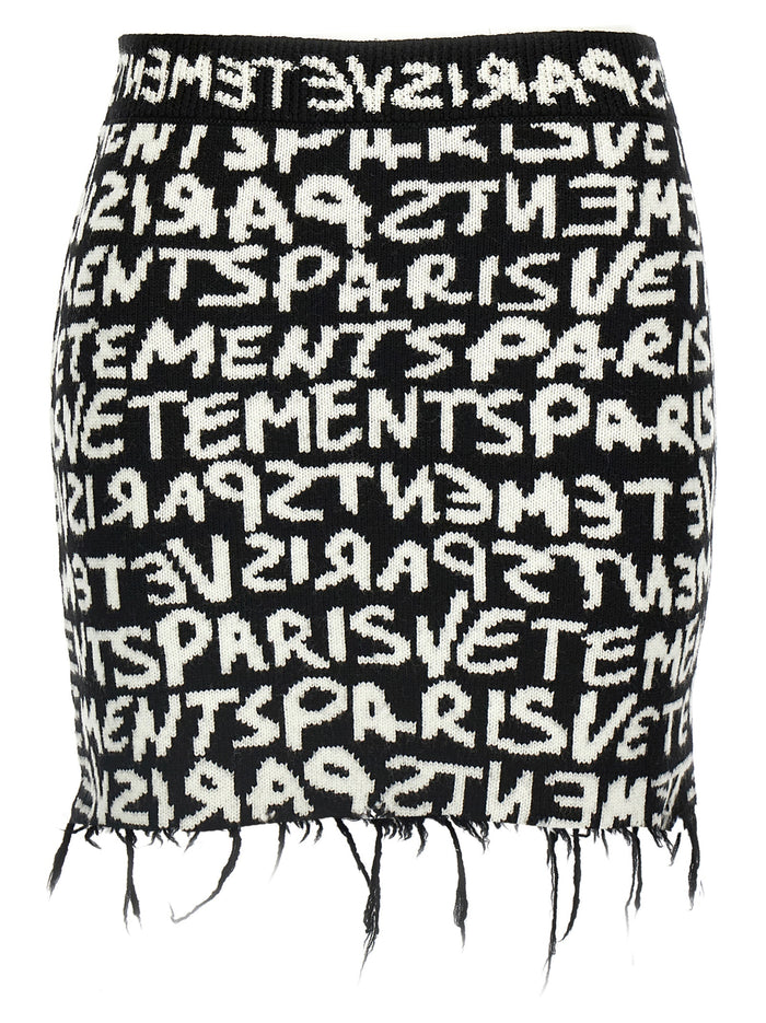 Vetements Paris Monogram Mini skirt White/black Merino Wool