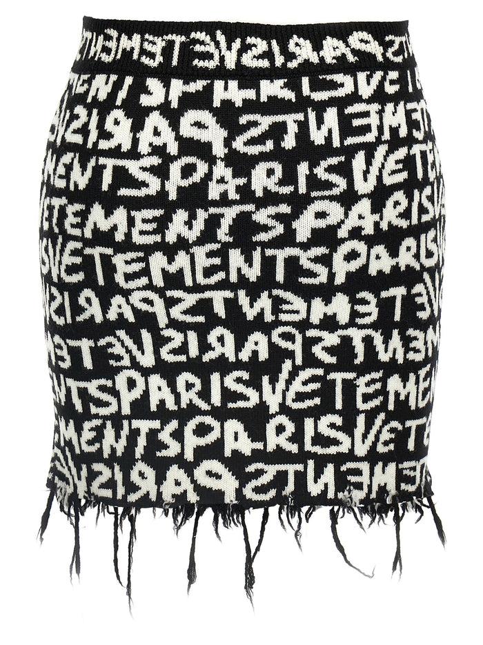 Vetements Paris Monogram Mini skirt White/black Merino Wool