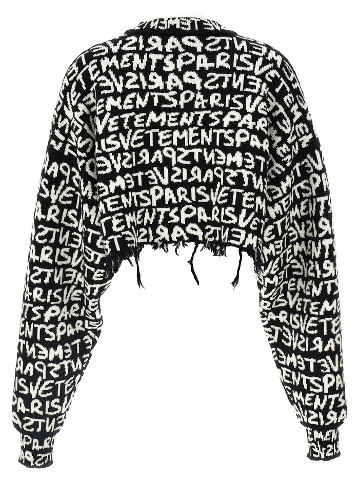 Vetements Paris Monogram cropped sweater White/black Merino Wool Sweater, Cardigans