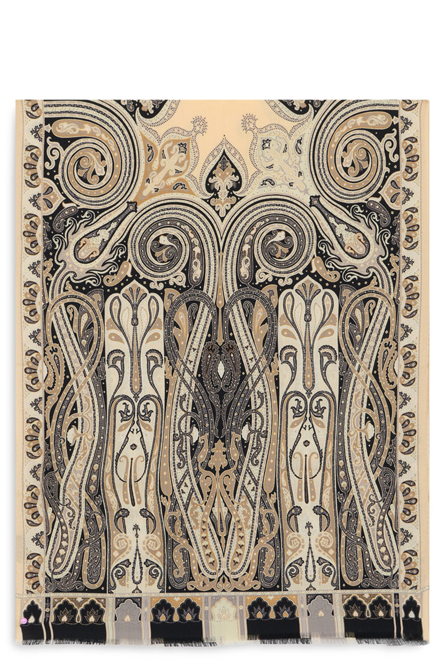 Scarf Paisley Print Beige Wool