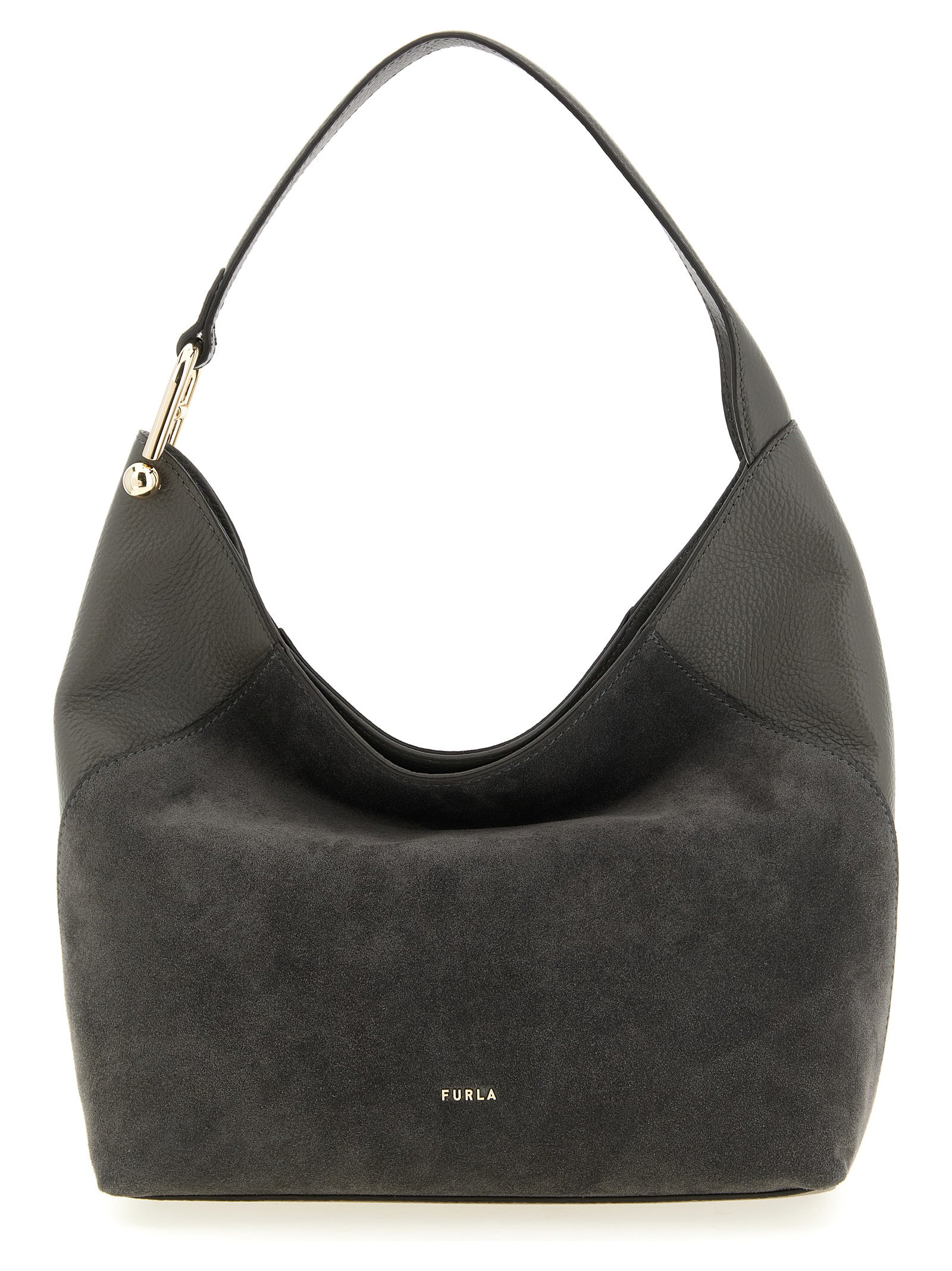 Furla Lara Medium Shoulder Bag Gray Calfskin Leather (bos Taurus)