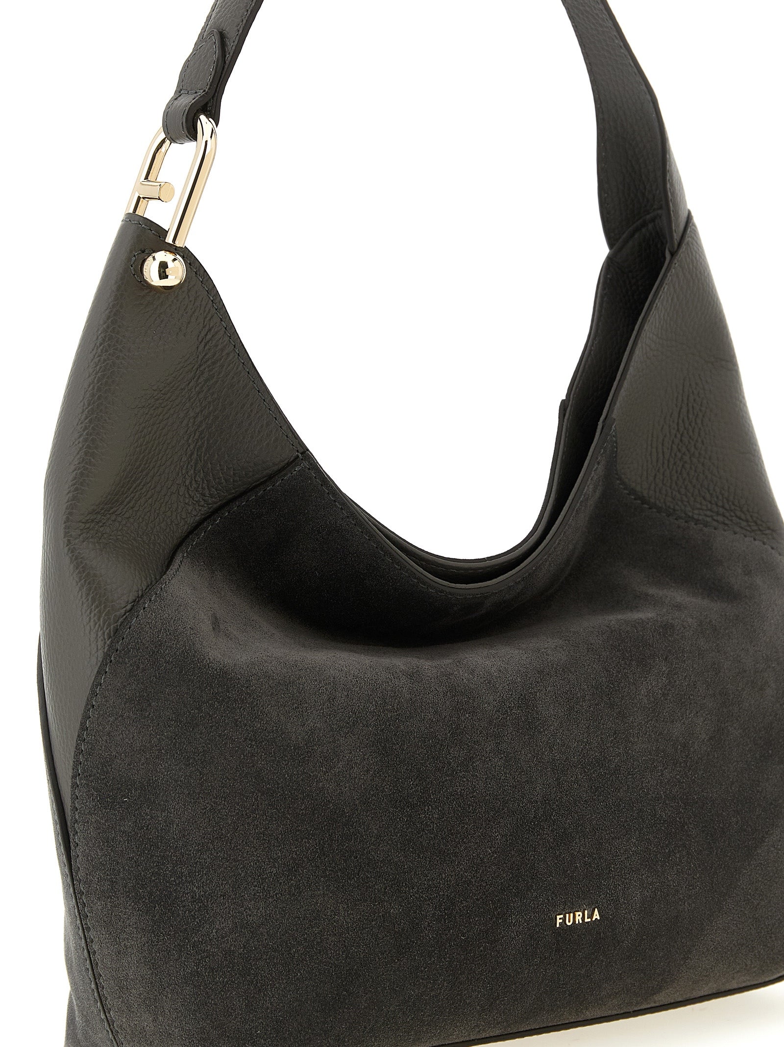 Furla Lara Medium Shoulder Bag Gray Calfskin Leather (bos Taurus)
