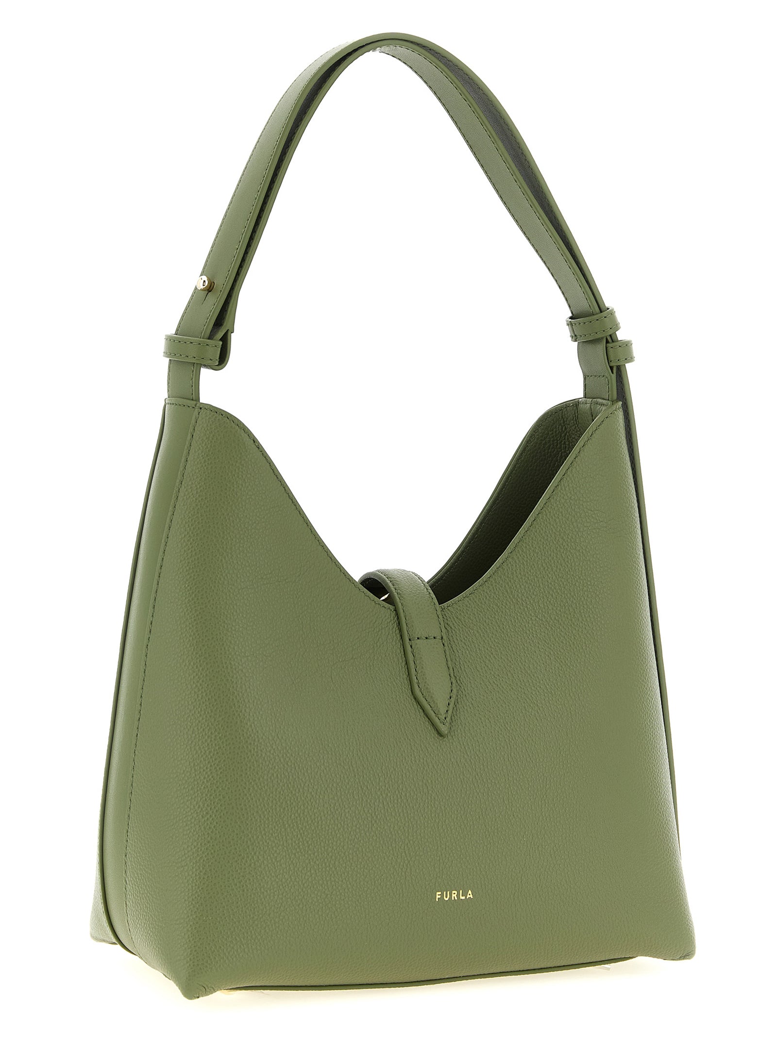 Furla Goccia Small Shoulder Bag Green Calfskin Leather (bos Taurus)