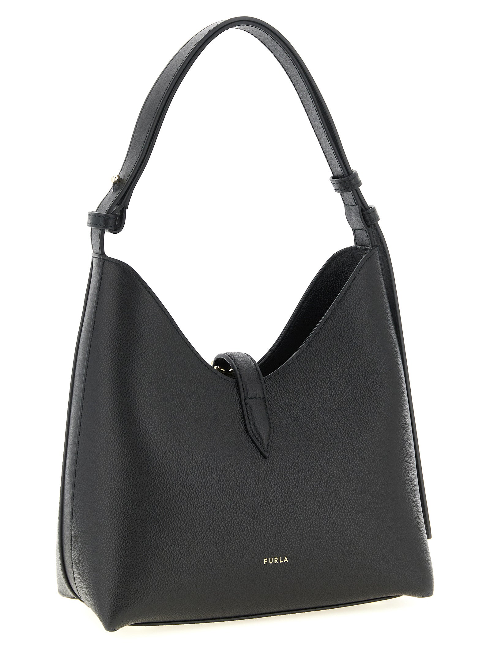 Furla Goccia Small Shoulder Bag Black Calfskin Leather (bos Taurus)