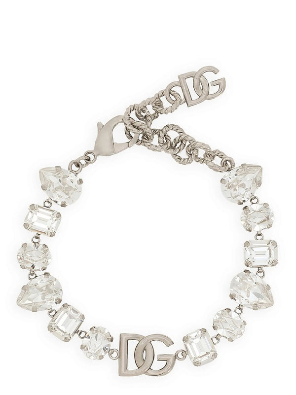Dolce & Gabbana Logo-Embellished Crystal Bracelet — Silver
