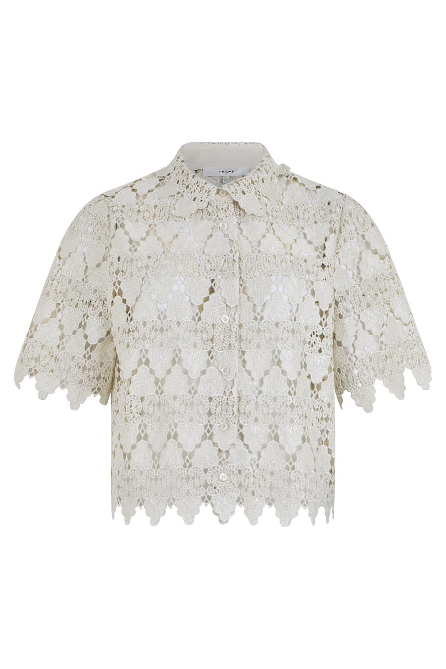 Shirt With Lace Buttons, Cream Polyester