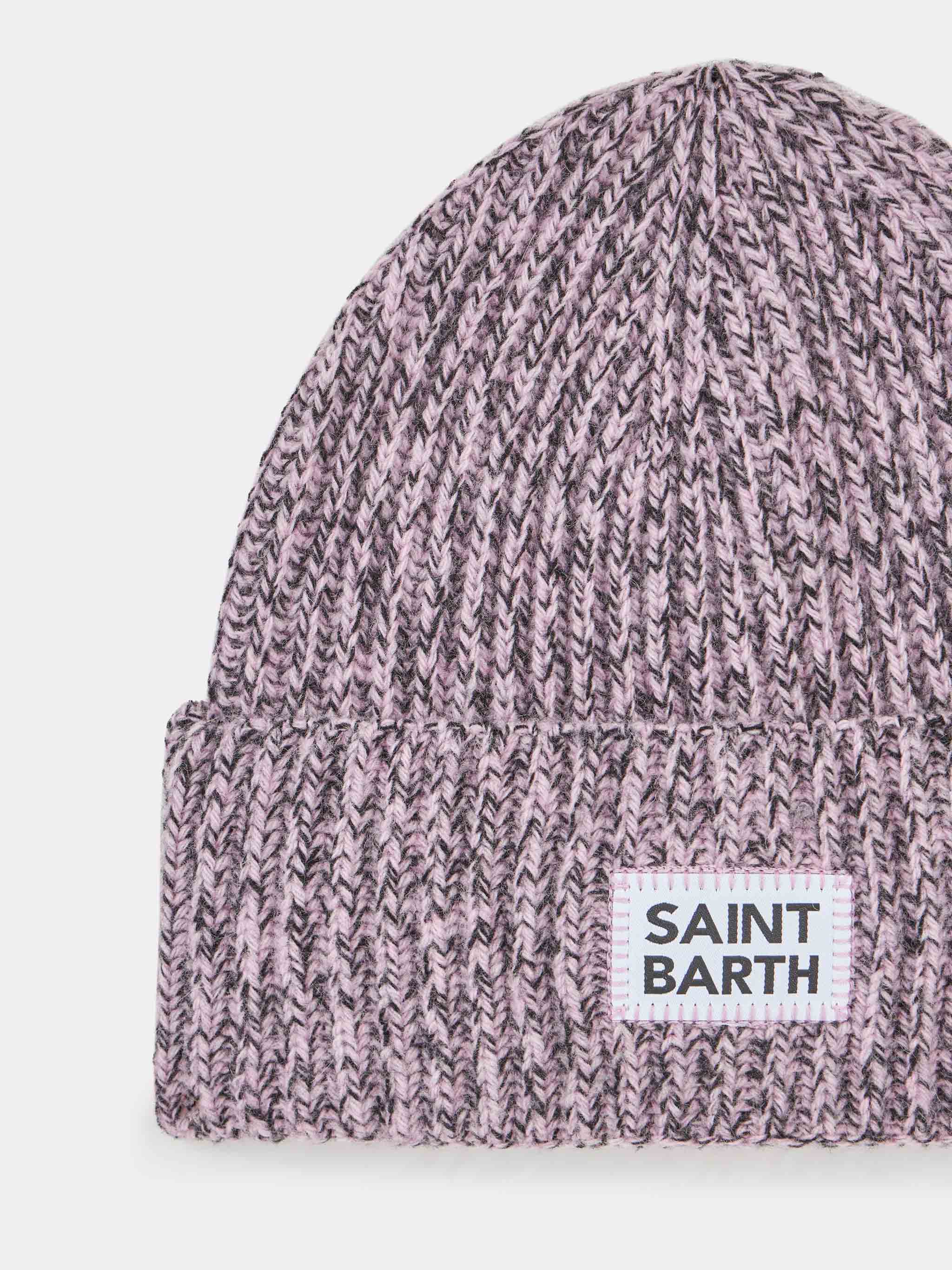 White And Pink Mouliné Beanie With Saint Barth Embroidery Hat