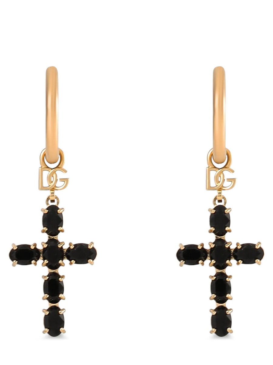 Dolce & Gabbana Cross-Pendant Creole Earrings — Gold