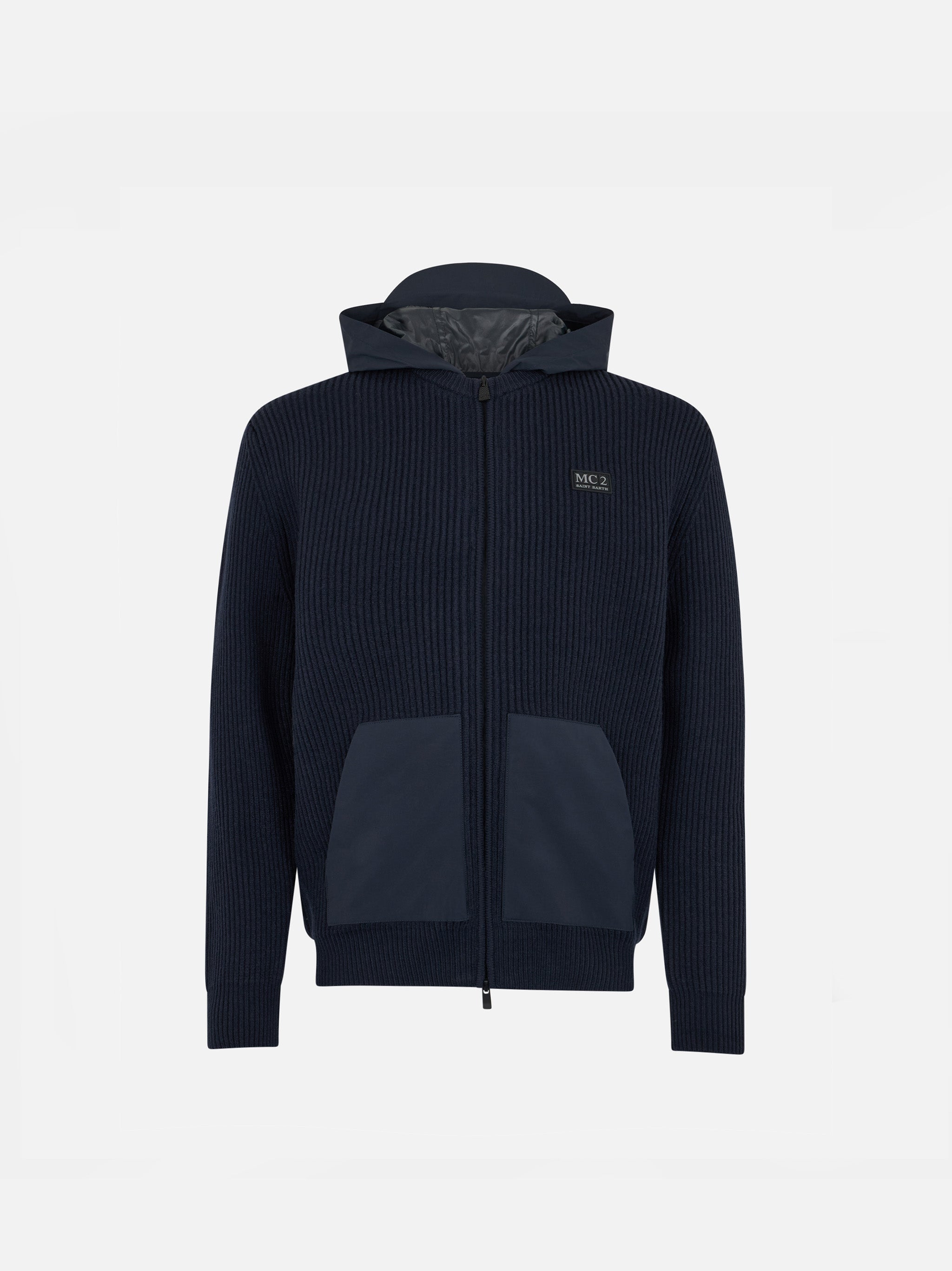 Boy Full Zip Sweater Wiberg Jr With Technic Fabric Hoodie And Pockets Blue