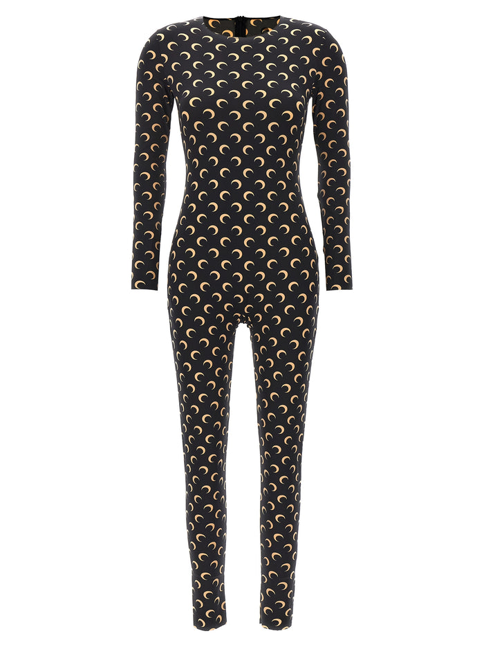 Moon Printed Catsuit Black Polyamide Jumpsuits