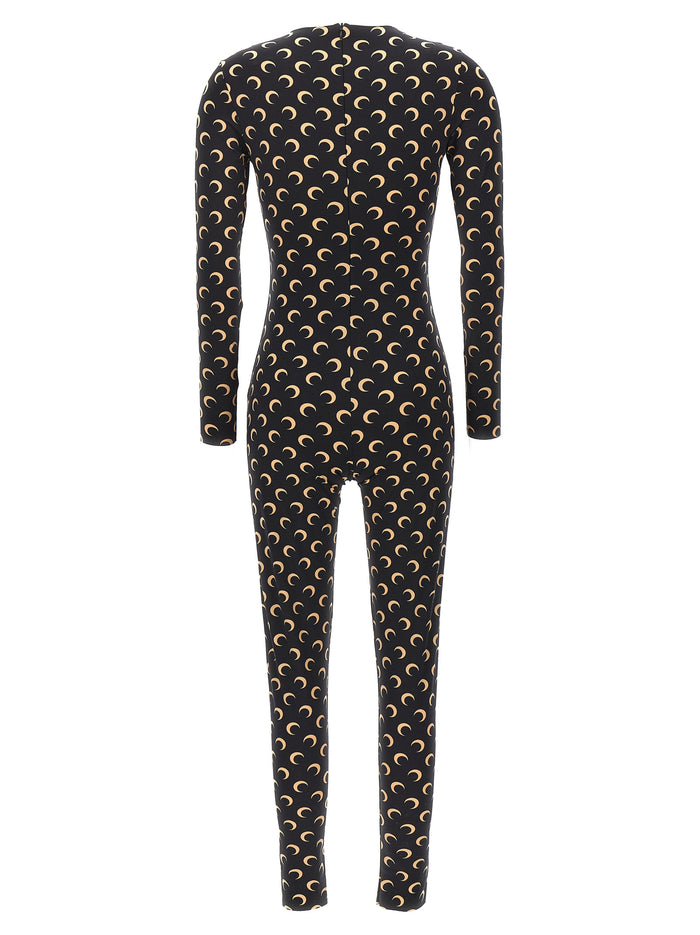 Moon Printed Catsuit Black Polyamide Jumpsuits