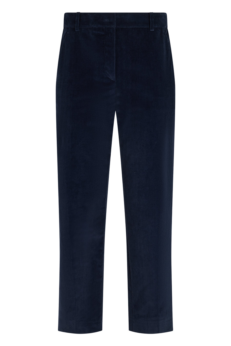 Straight Velvet Trousers Navy Cotton
