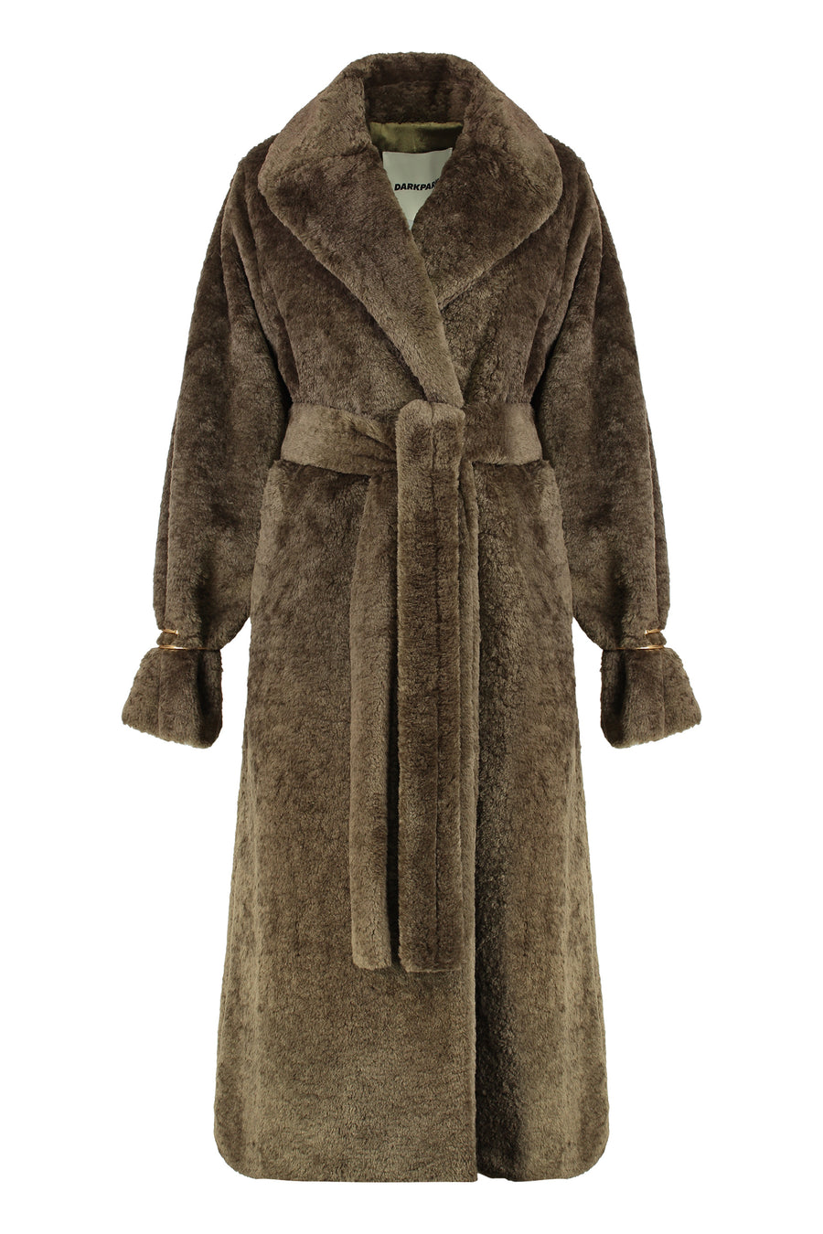 Eco-Fur Long Trench Coat Green Polyester Faux Fur & Shearling