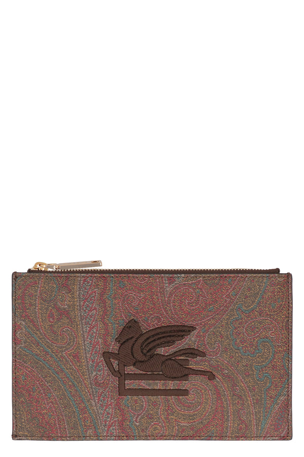 Etro Logo Print Flat Pouch Brown Pvc Clutch Bags