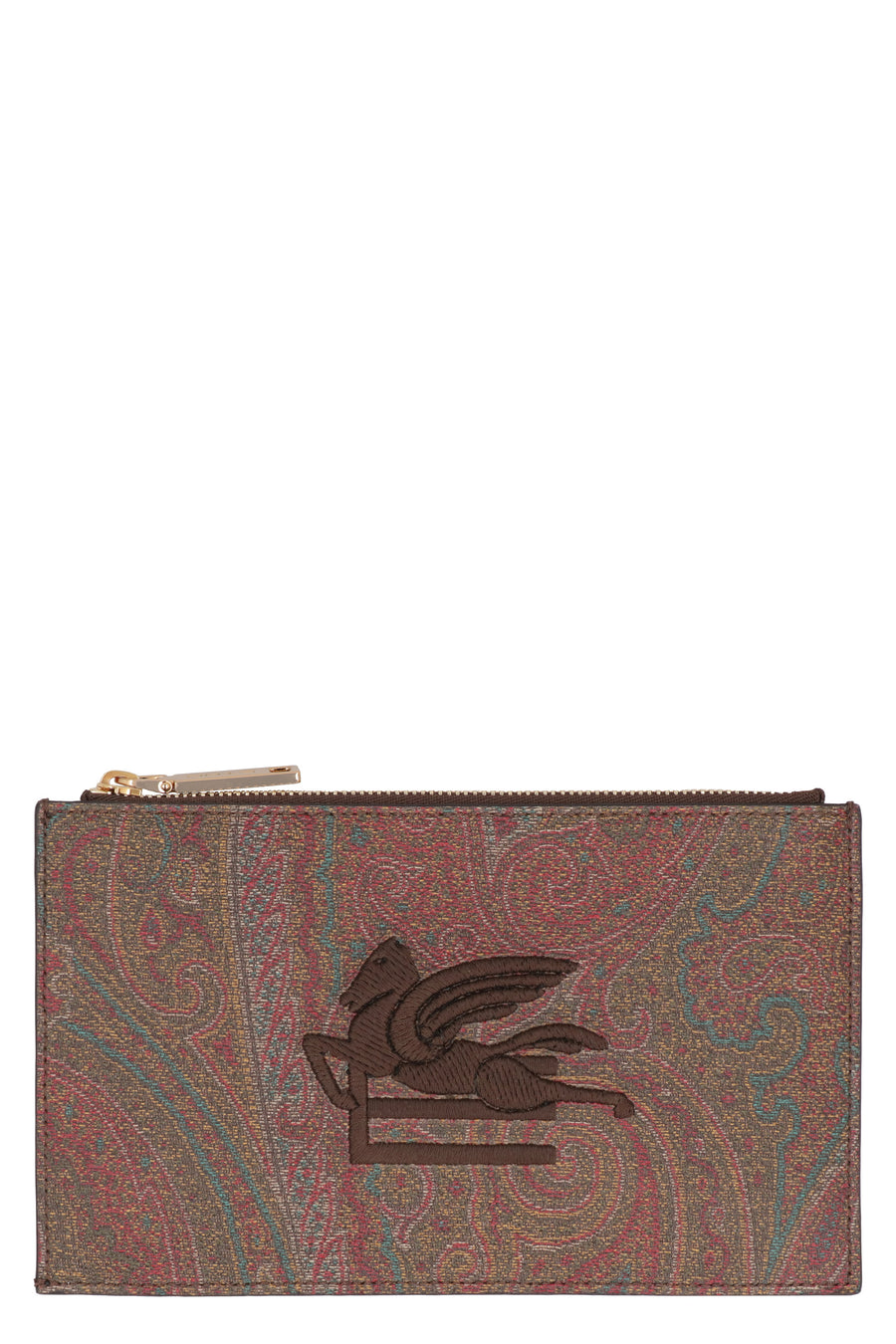 Etro Logo Print Flat Pouch Brown Pvc Clutch Bags