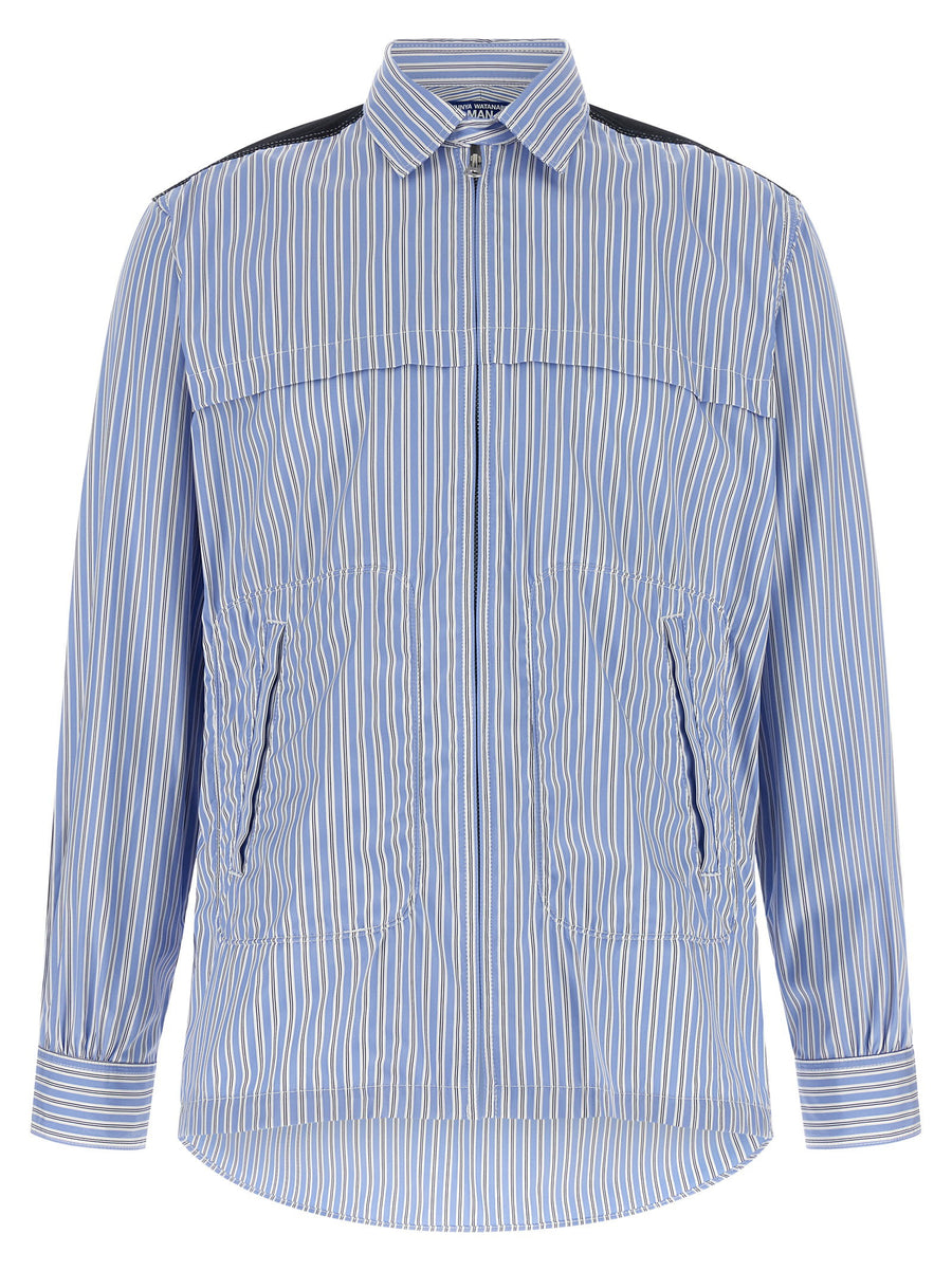 Junya Watanabe Denim Insert Striped Shirt — blue