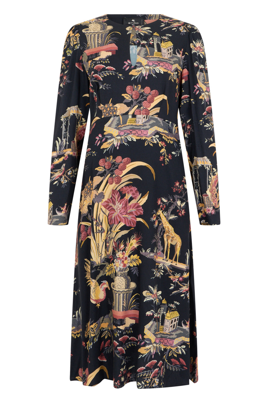 Long Printed Dress Black Viscose
