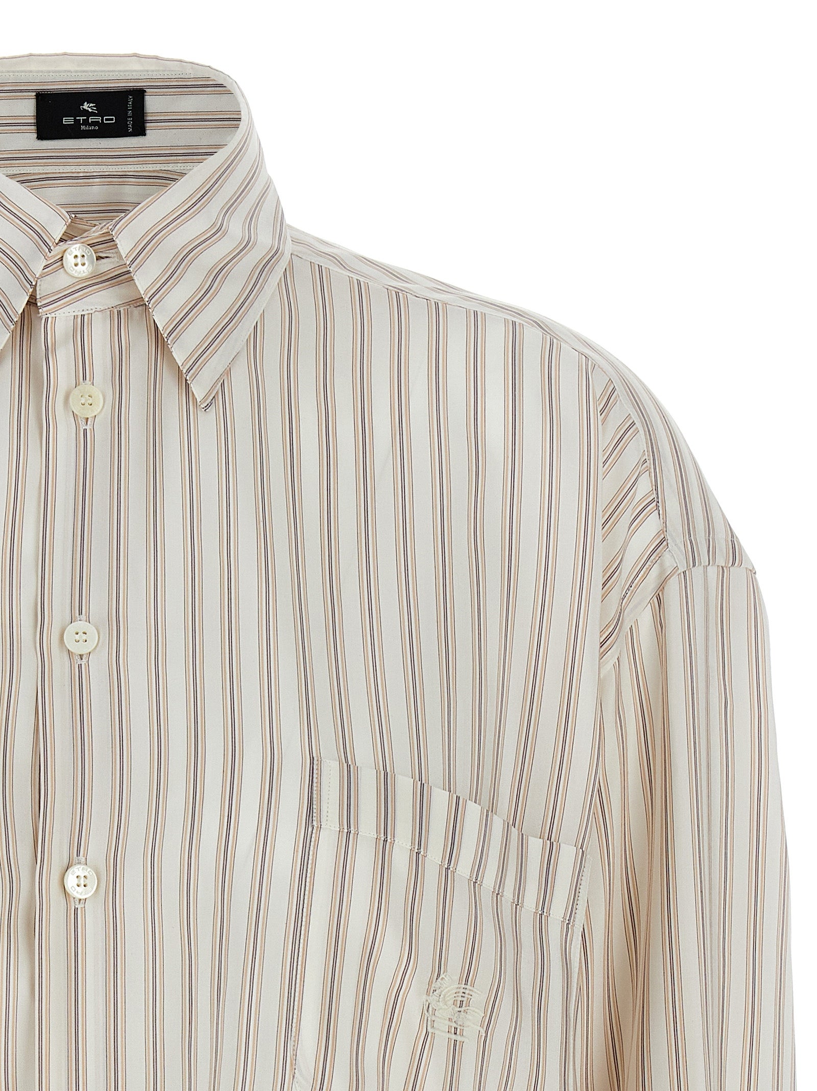 Logo embroidery striped shirt Multicolor Silk Shirt, Blouse