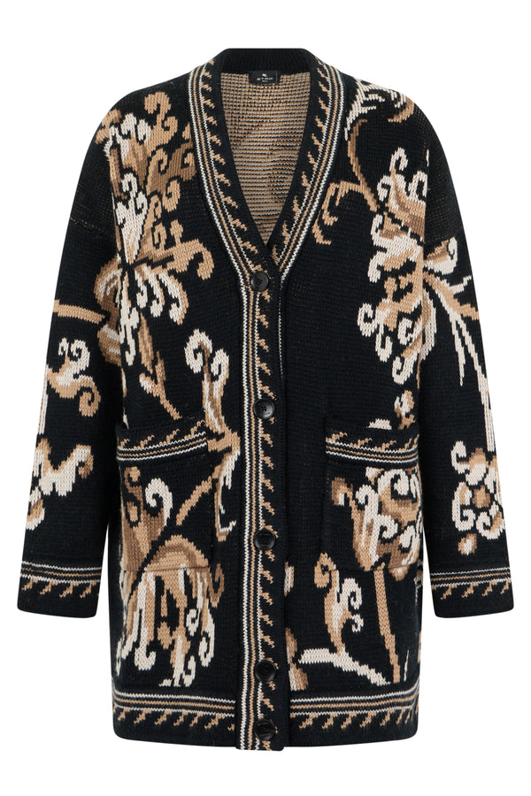 Cardigan With Graphic Pattern Black Wool Cardigans