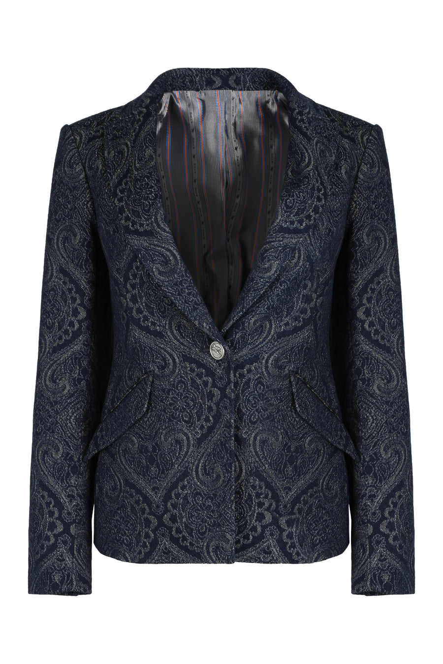 Denim Jacquard Jacket Blue Cotton Blazers