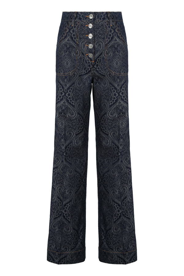 Flared Jeans Denim Jacquard Blue Cotton