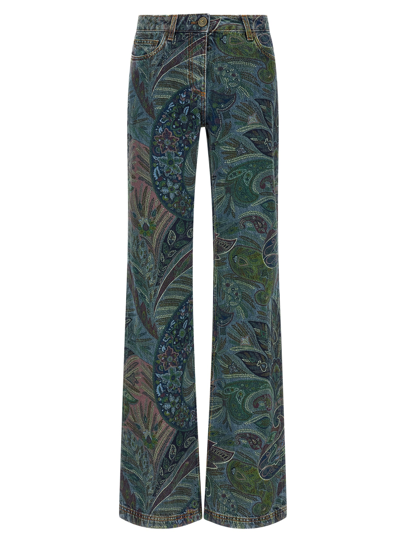 Floral Print Jeans Blue Cotton