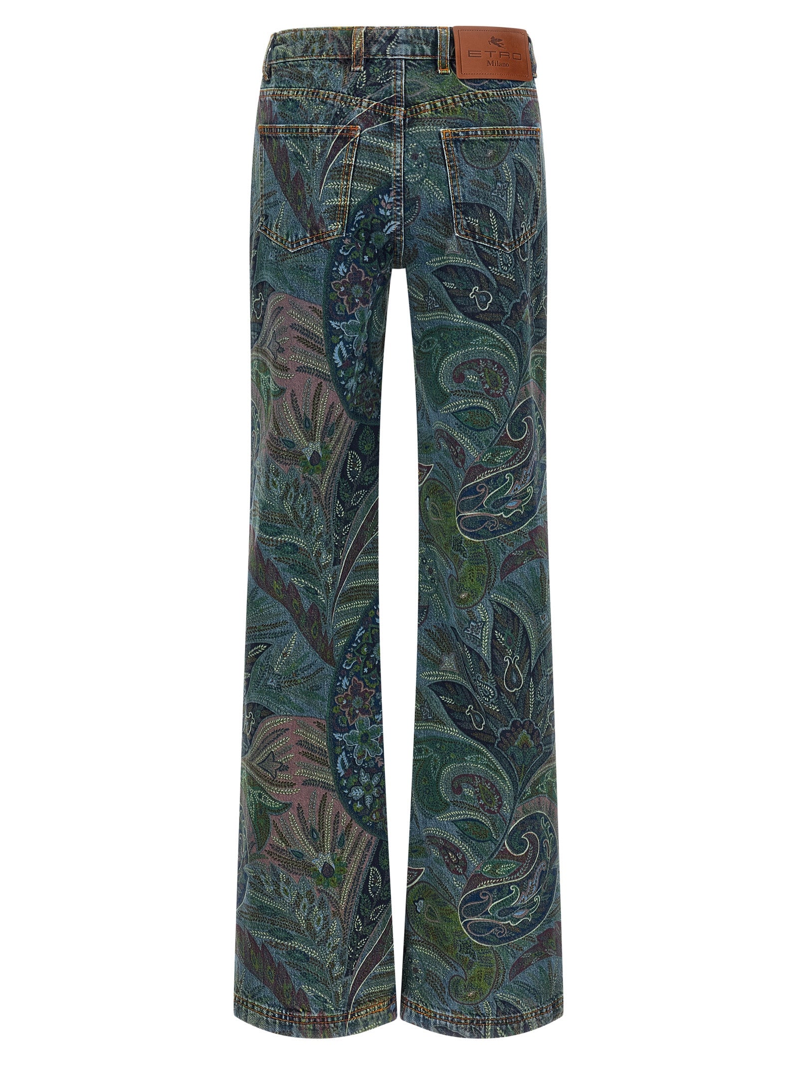 Floral Print Jeans Blue Cotton