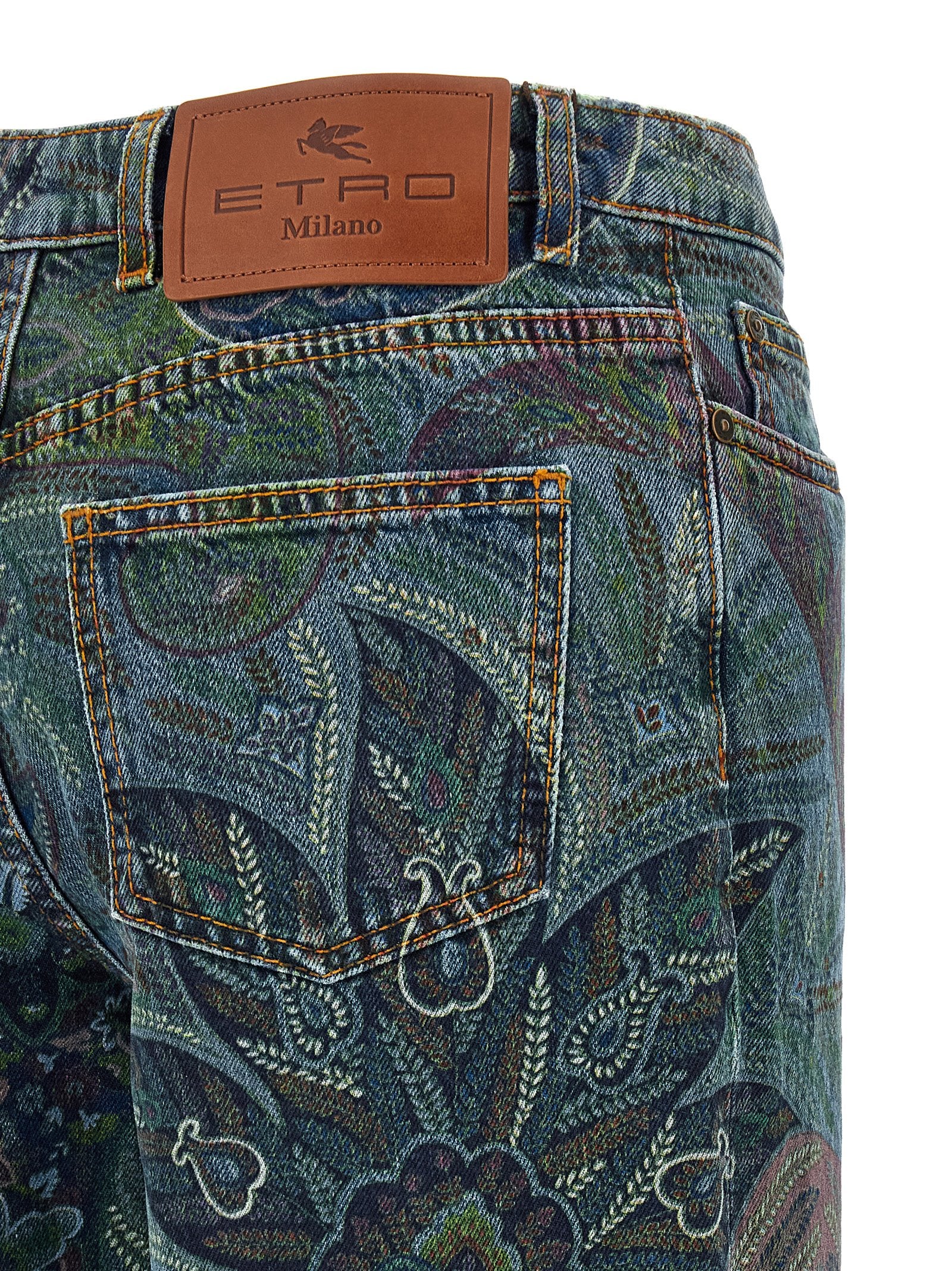 Floral Print Jeans Blue Cotton