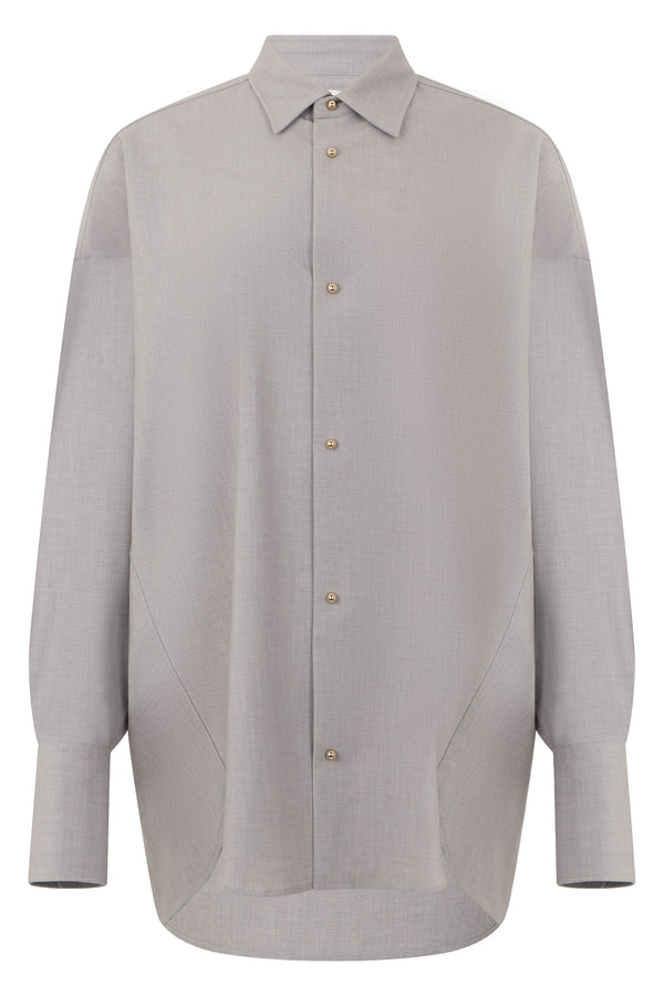 Shirt Loose Long-Sleeve Grey Cotton